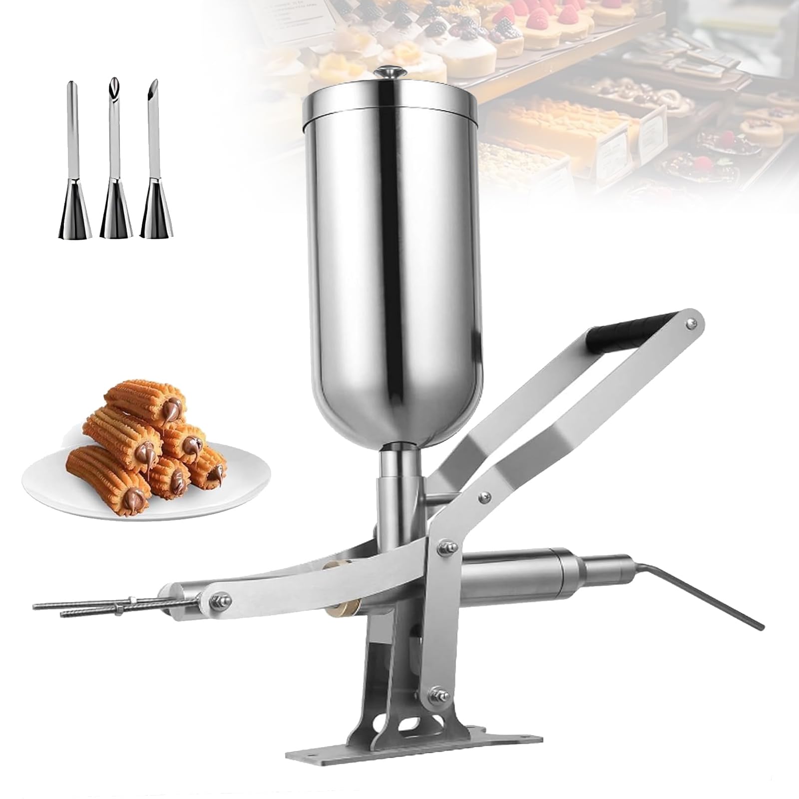 VILA SMO Manual Donut Jelly Filler Injector Machine, Latin Fruit Churro Jam Filling Machine, with 4 Filling Pipes, with 5L Hopper, for Kitchens Bakeries Restaurants Cafes