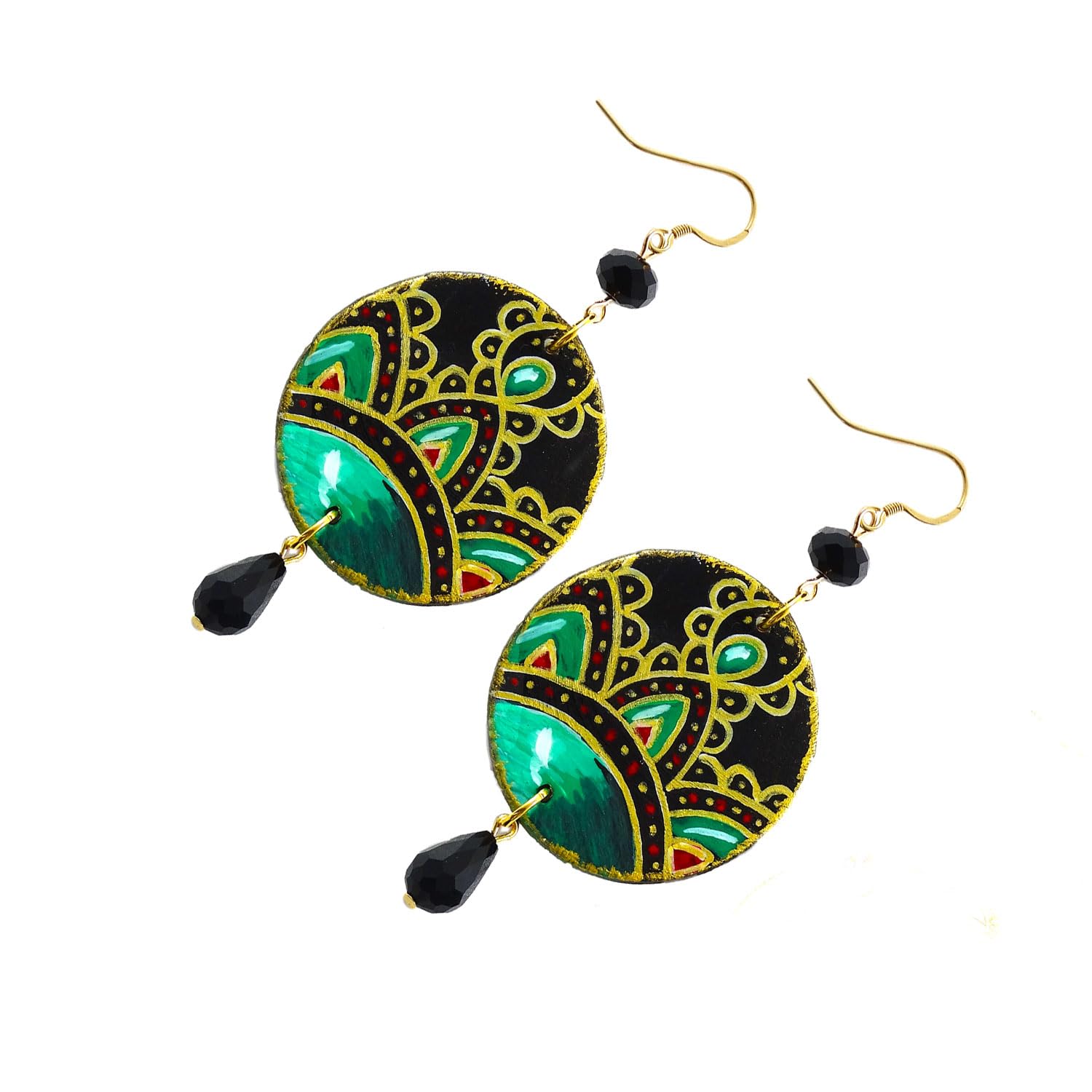 Orecchini dipinti a mano – DECORAZIONE CERAMICA DI VIETRI - Orecchini pendenti da donna, Gioielli in legno dipinto, Gancio in argento, Made in Italy, Bijoux da donna decorati, Lavorazione Artigianale