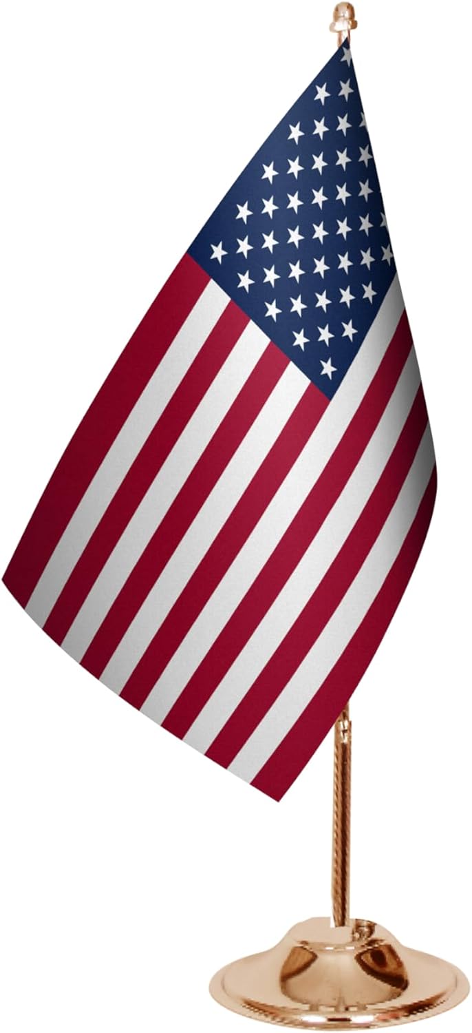 Deluxe United States Table Flag - Premium Satin Fabric - Gold-Colored Metal Pole and Base - Elegant 6 x 9 Inch American Desk Flag for Office & Events - Image 4