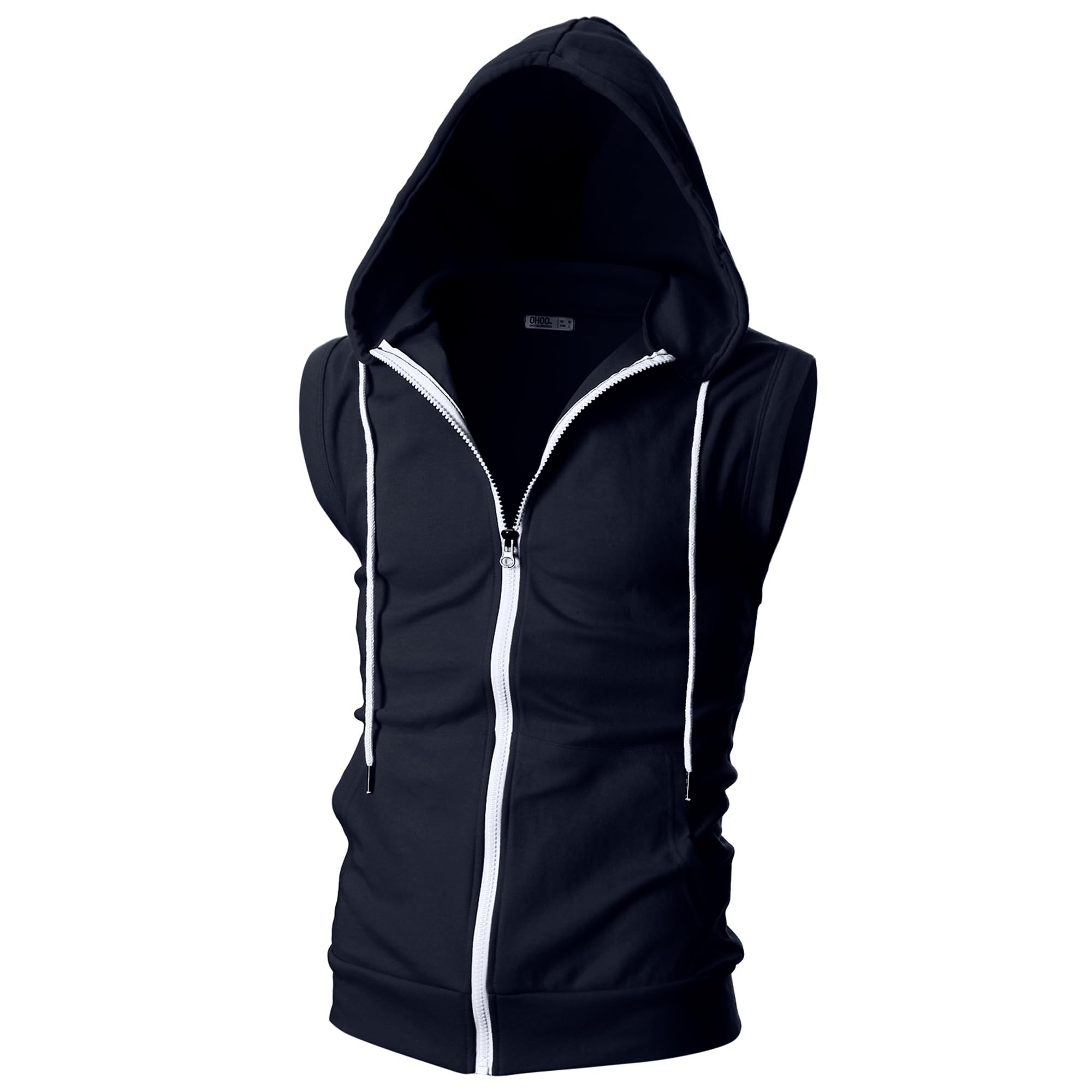 Ohoo Mens Slim Fit Sleeveless Lightweight Zip Up Hooded Sweatshirt Vest Hoodie