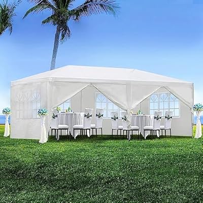 10x20 Party Tent, Outdoor Tents for Parties, White Wedding Tent, Event Tent, Large Canopy Tent with 6 Removable Sidewalls, Big Gazebo Tent for Backyard, Garden