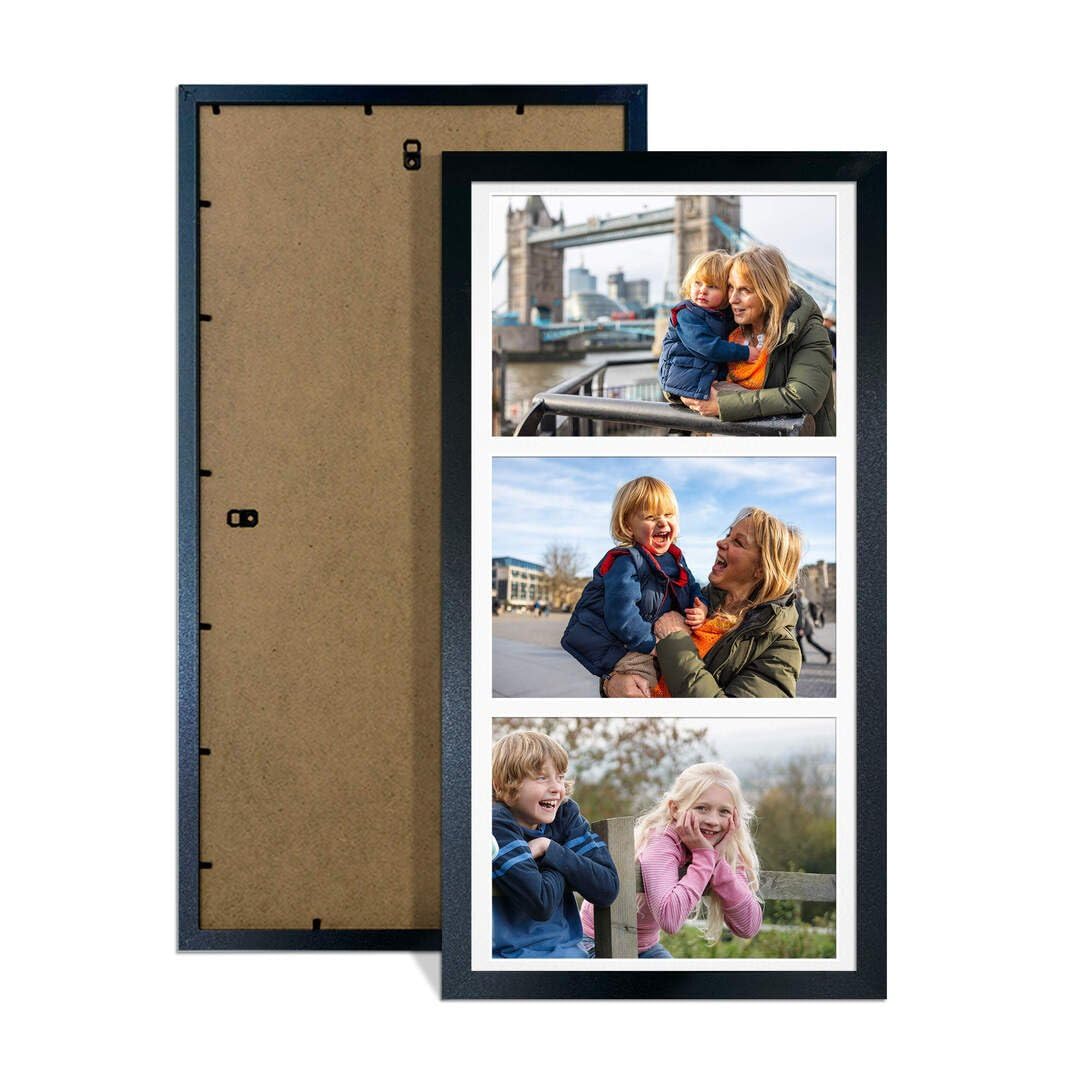 Procut Global 16X8 Black Photo Frames For Multiple Pictures with White Mount-Sleek Collage Frame with 3 Apertures (3x) 7X5-Engineered Wood with Shatterproof Perspex โ image 1