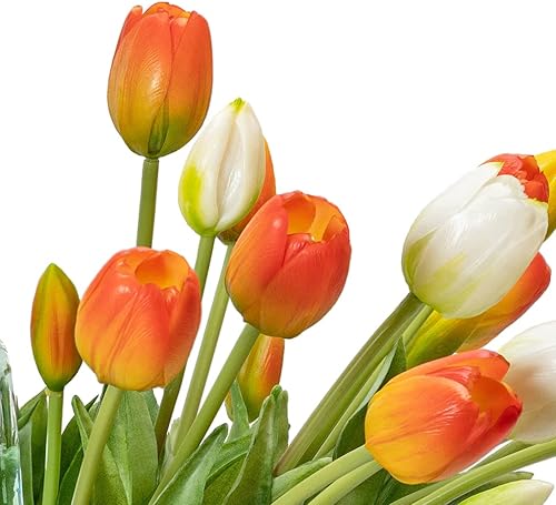 Miniatura 126 de 15 flores de tulipanes artificiales, ramo de látex de tacto real, tulipanes falsos para oficina, boda, fiesta, hogar, cocina, jardín