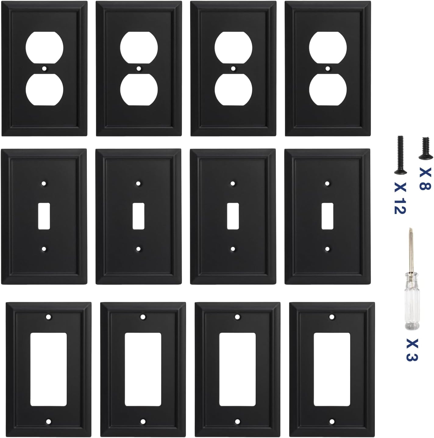 Wall Plates Duplex Outlet Covers, Matte Black Light Switch Cover - Natural Bamboo Fiber Electrical Outlet Cover Plate Variety of Styles: Decorator/Duplex