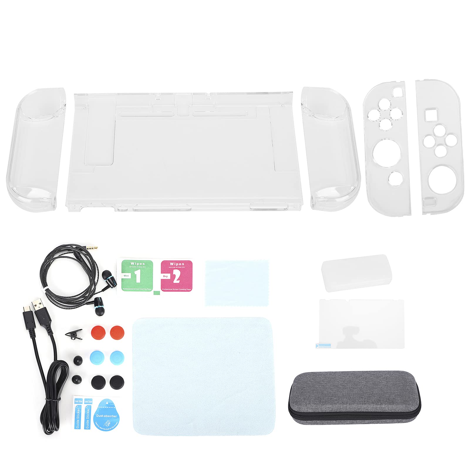 Vomeko Juego de accesorios de juego 14 en 1, bolsa de almacenamiento para Switch, funda protectora transparente de cristal para PC, película protectora de pantalla endurecida,