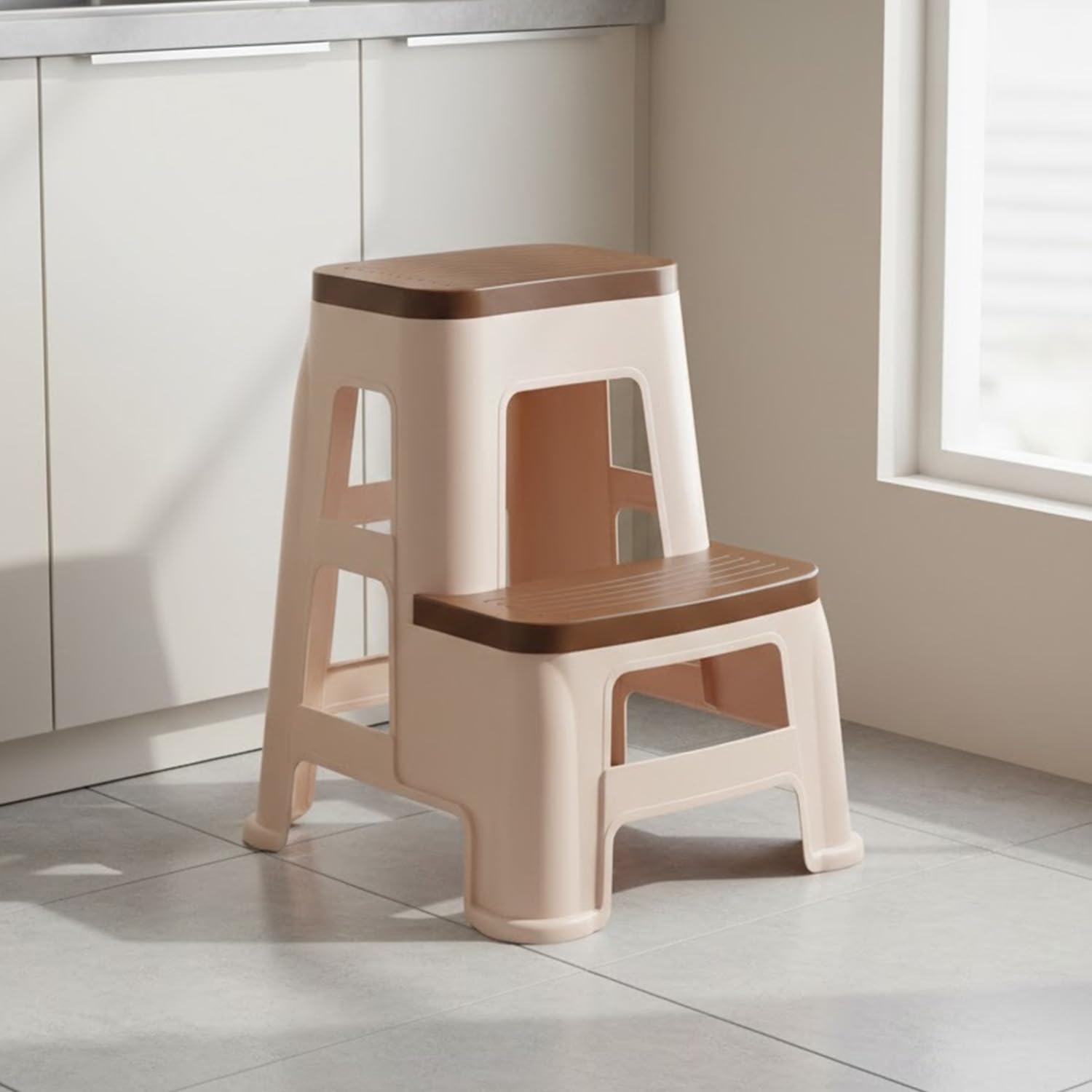 Nilkamal STL31 Strong and Durable Plastic Seating Stool for Home | Bedroom | Bathroom | Kitchen | Living Room | Office | Adult Stool with high Load Capacity (Basket Beach/Rattan Dark Beige)-image-21