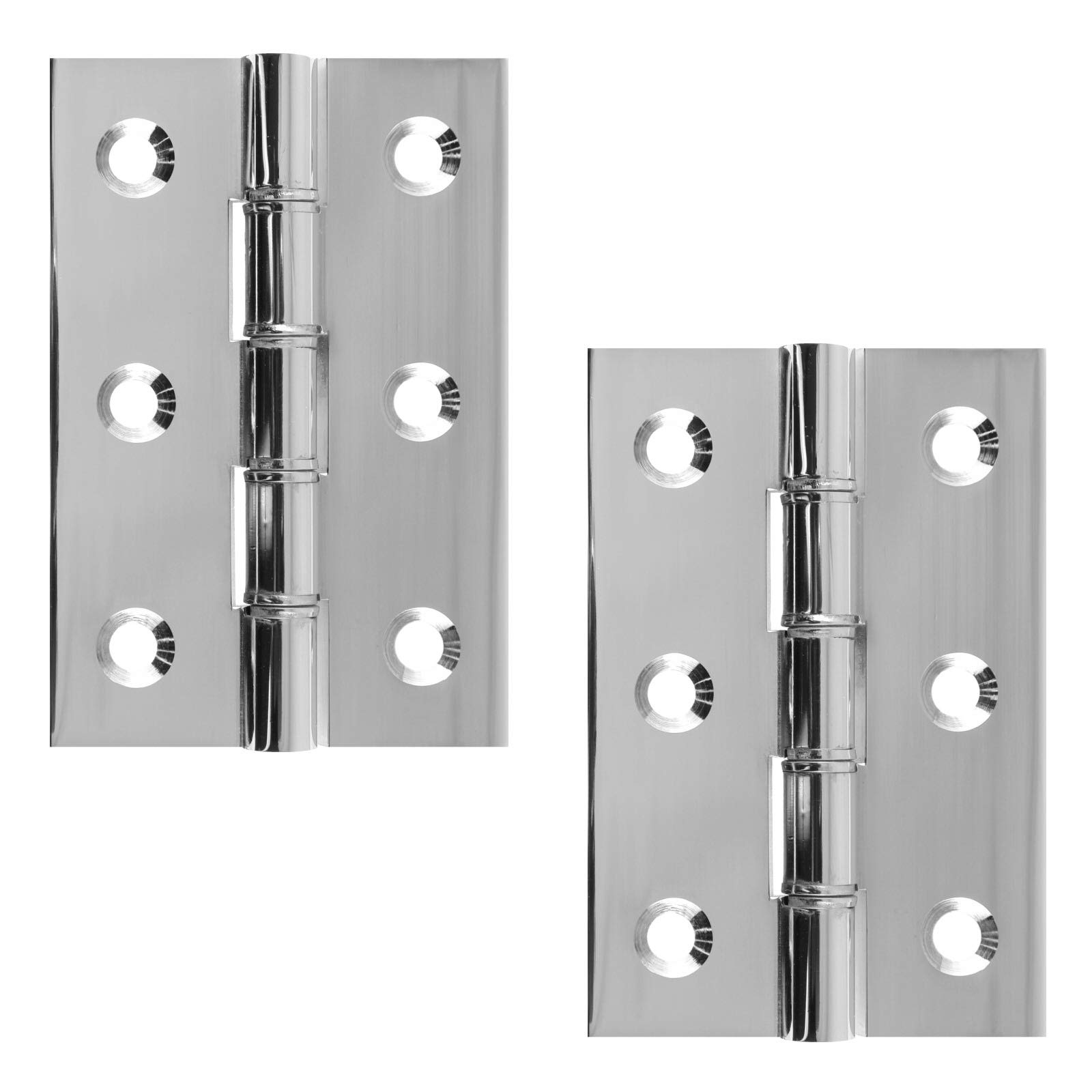 Architectural Hardware Polished Chrome 3" X 2." Inch - 76Mm X 51Mm X 3Mm Heavy Duty Double Phosphor Bronze Washered Door Hinges 1 Pair (2 Hinges)