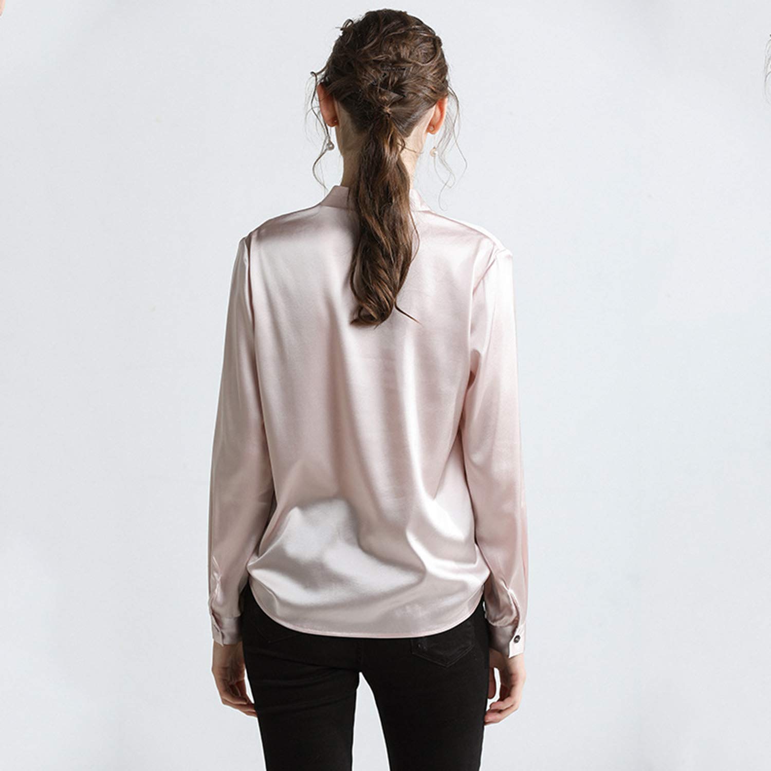 Camicia Donna in Seta con Scollo A V, Blusa Elegante, Top Leggero A Molle, Camicia Basic da Ufficio