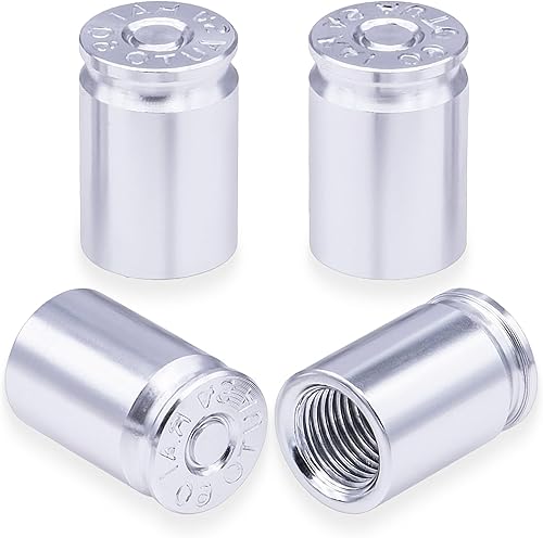 MEAJOO 4 tapas de vástago de válvula de neumático con carcasa tipo bala, tapa de vástago de aire de automóvil de aleación de aluminio, cubiertas