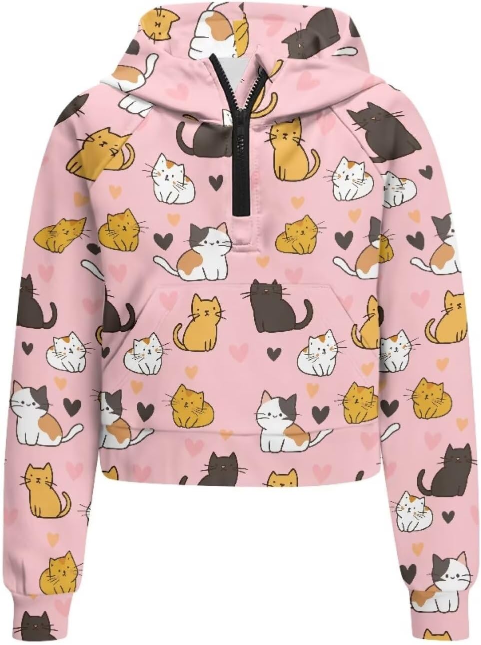 Girls Long Sleeve Casual Hoodies with Pocket Zip Up Hoodie Sweatshirt Loose Fit Cropped Pullover Sweatshirts Tops