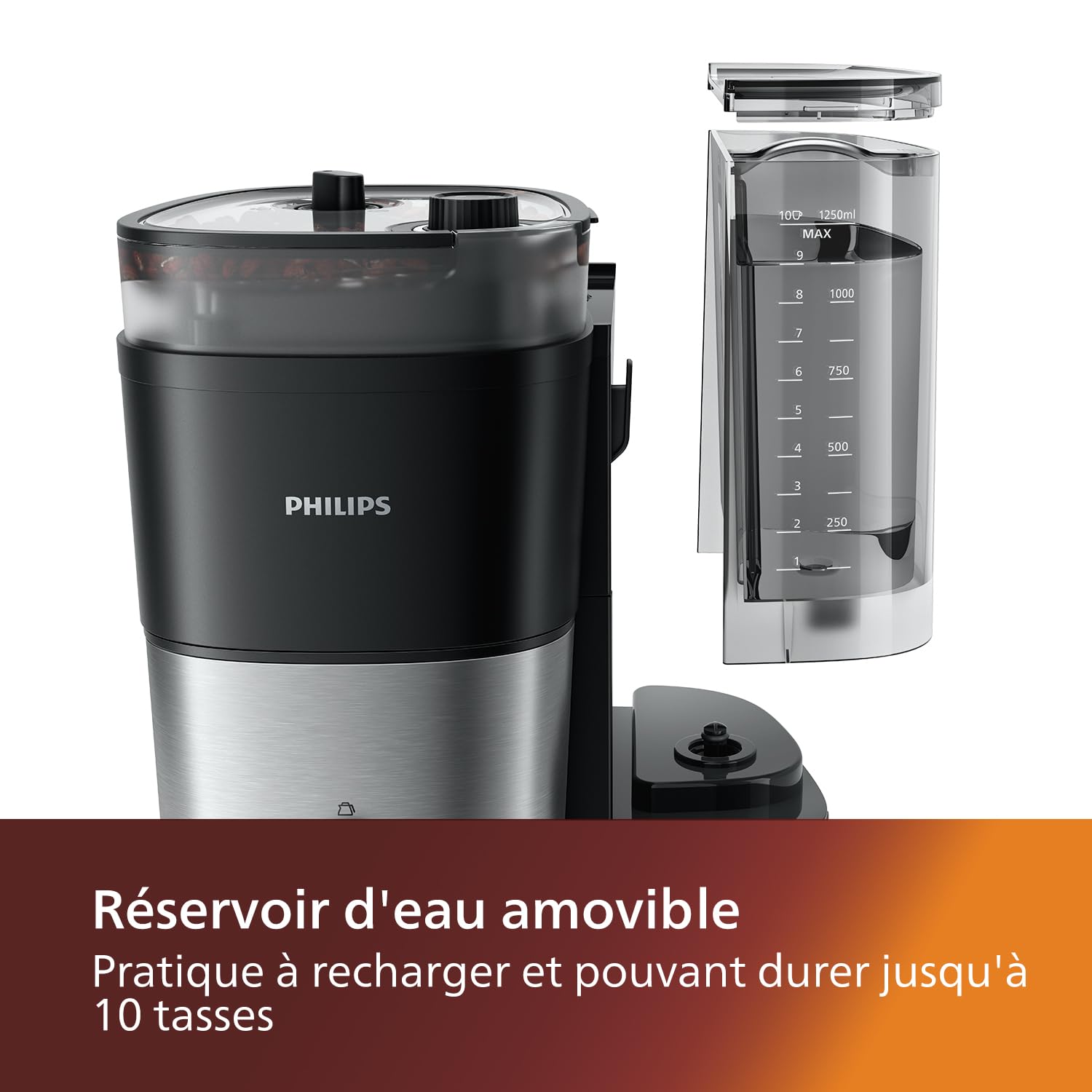 PHILIPS Cafetière filtre Tout-en-1, Broyeur conique intégré, Grains frais