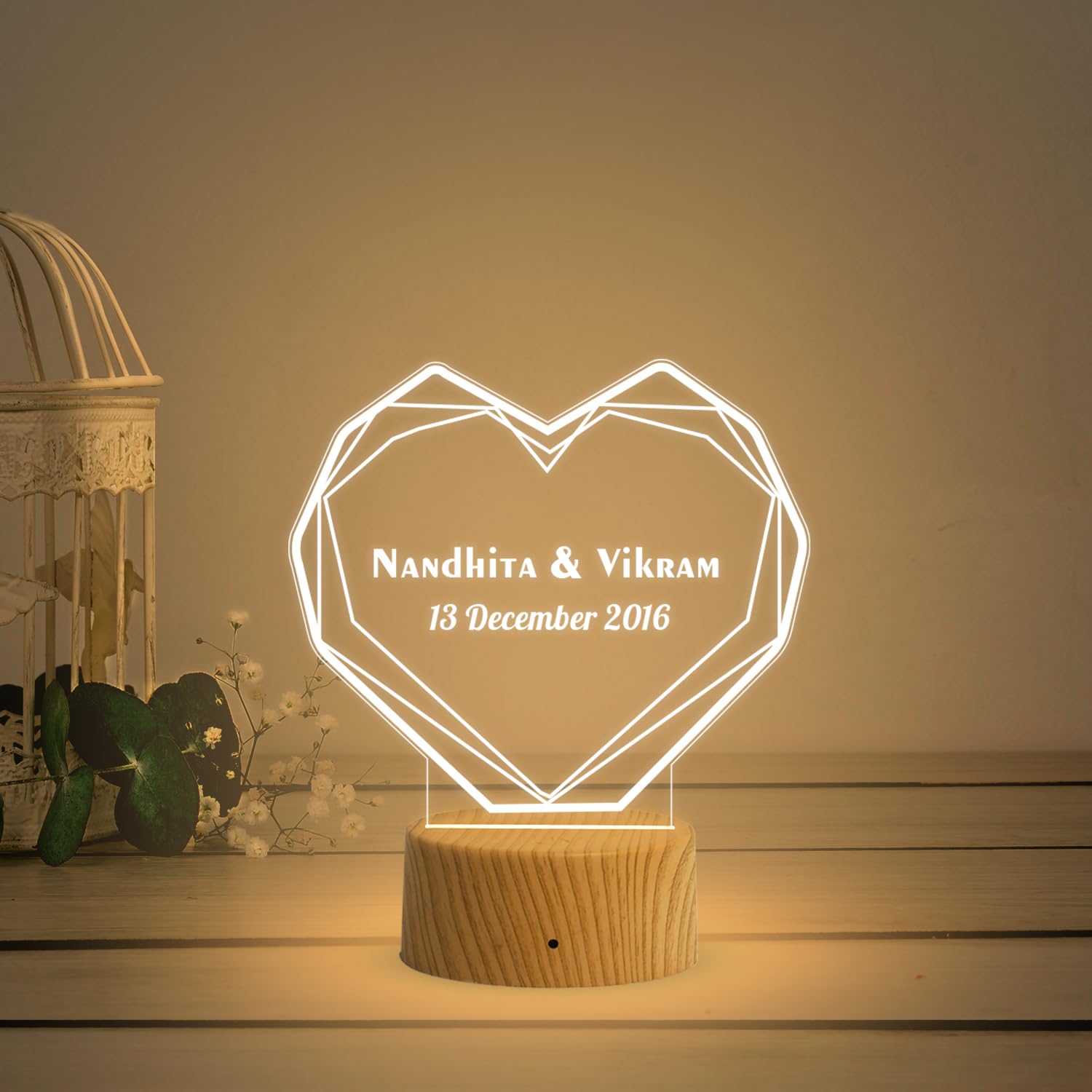 Gift Me Bazar Personalized Acrylic Heart Lamp with Warm White Light & On/Off Touch Button | USB Powered | Customized with Name & Date | Gift for Anniversary Birthday Valentine Day-image-36