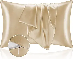 BEDELITE Satin Pillowcase with Zipper, Champagne King Size Pillow Cases Set of 2, Super Soft and Cooling Similar to Silk Pillow Cases, Gift for Women Men(20x40 Inches)
