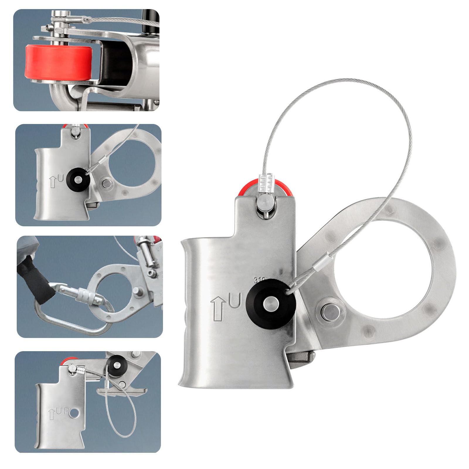 Dispositivo de Agarre de Cuerda Regulable Tensor Gancho para Colgar de Aluminio Fundido para Limpieza y Reparaciones de Nivel Equipo de Seguridad para Trabajo Aire Libre