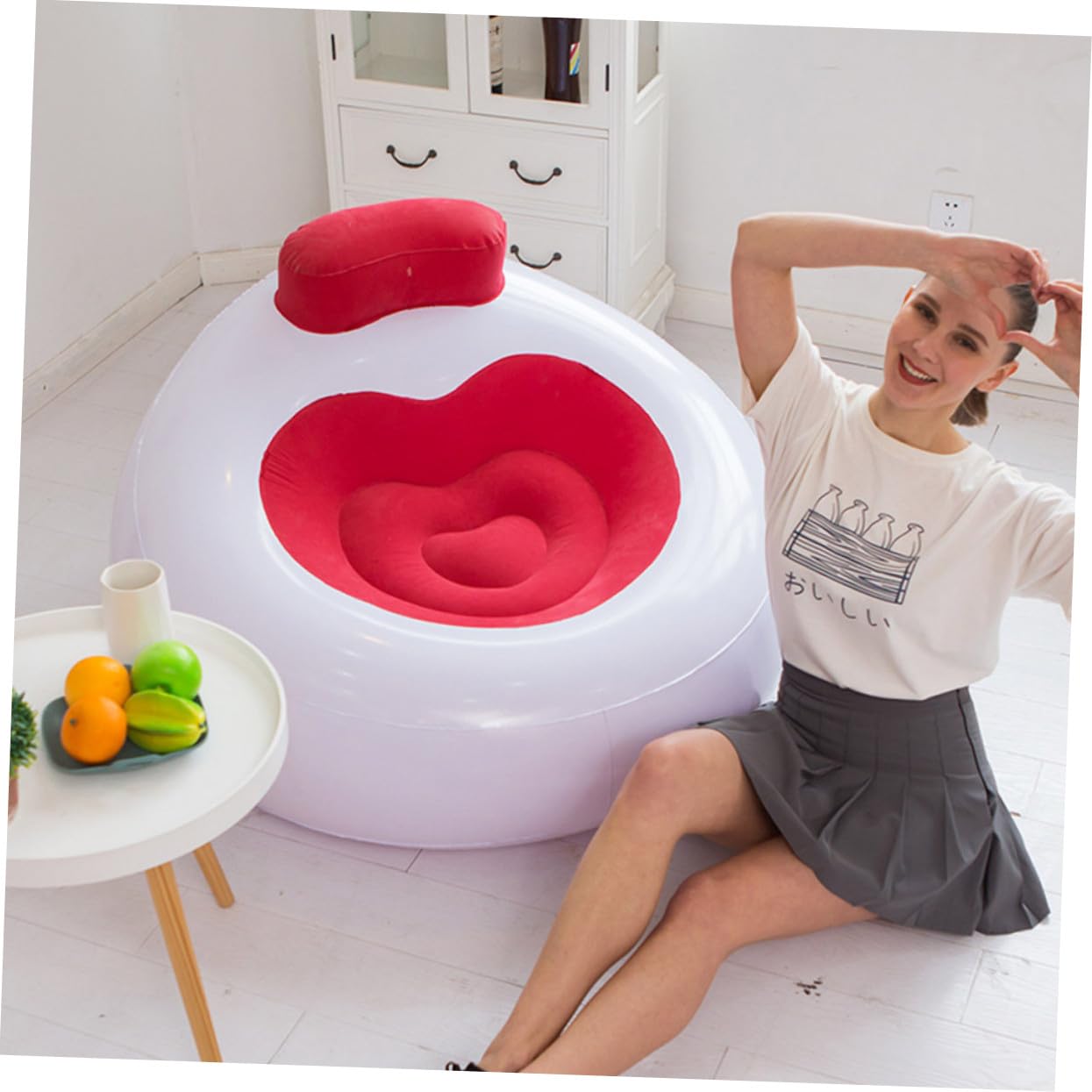 ORFOFE Sillón Inflable Portátil Rojo con Respaldo Plegable para Exteriores Ligero y Duradero para Camping Playa Festival y Parque