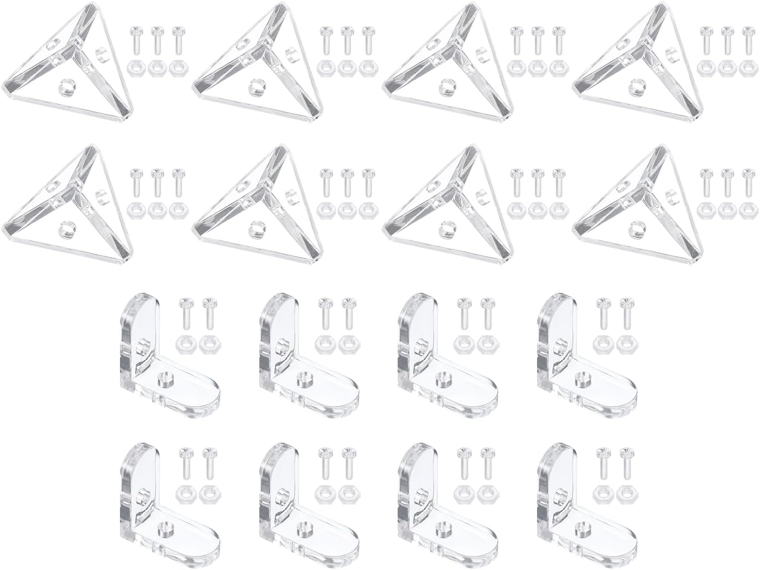 sourcing map 8 Set Acrylic Corner Bracket L-Shaped and Triangle Corner Connector Joint Hanger Brace Brackets Transparent w/M3 Screw for Reinforcement Connecting Furniture