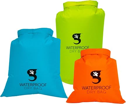 geckobrands Lightweight Compression Dry Bags, 3-Pack - Green L, Blue M, Orange S - Waterproof, Durable, and Space-Saving for Camping, Hiking, and Travel