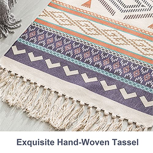 Elasad Purple Area Rug 2'X6' With Tassel, Woven Boho Bathroom Rugs Decorative Porch, Machine Washable Runner Rugs For Hallway Doorway Bedroom Living Room Laundry #TOP2