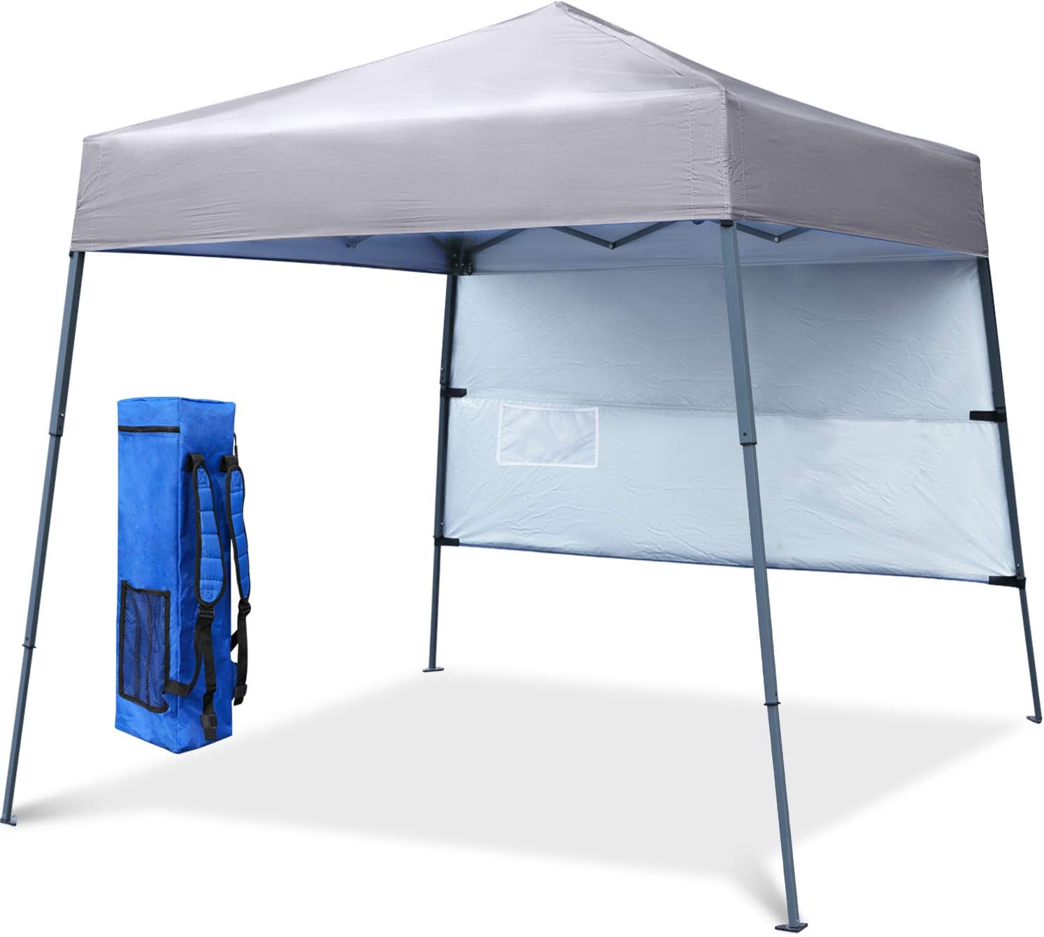 COOSHADE Compact Lightweight Backpack Canopy Sun Protection Pop-Up Shelter Slant Leg Beach Tent 8 x 8 ft Base / 6 x 6 ft Top(Grey)