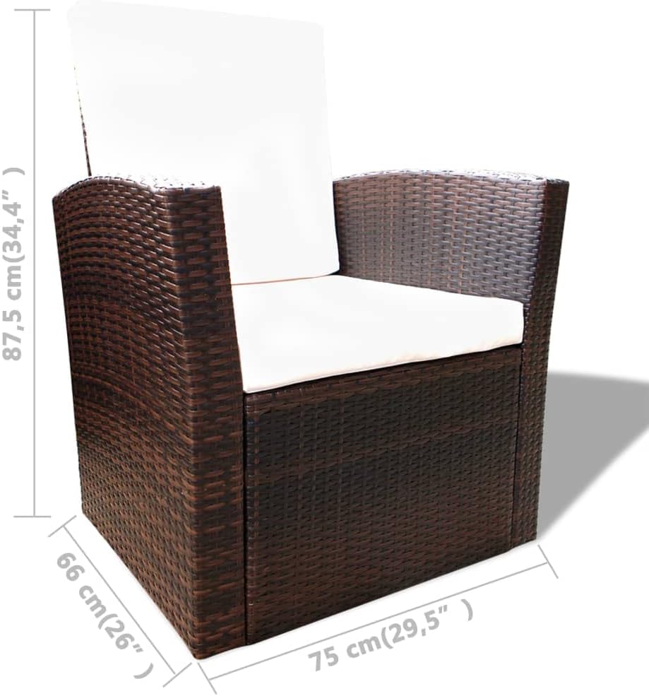 4 Piece Garden Lounge Set with Sofa and Armchairs, Durable Powder-Coated Steel Frame and Synthetic Poly Rattan, Brown and Cream White Outdoor Patio Furniture for Relaxation
