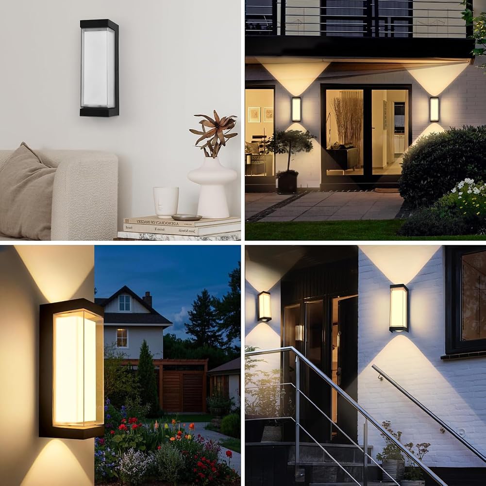 Applique murale d'extérieur à LED – IP65 étanche – Lumière moderne en aluminium pour intérieur et extérieur – Design carré blanc chaud 3000 K – Lanterne de patio noire