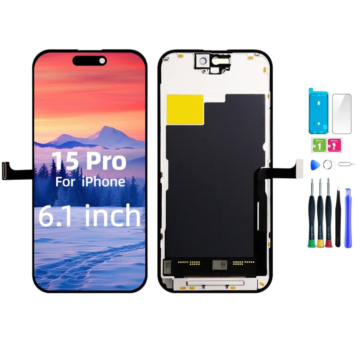 dla iPhone 15 Pro Wymiana ekranu 6,1 calowy Full HD, 3D Touch LCD Display Digitizer Assembly z narzędziami naprawczymi - Model A2848, A3101, A3104, A3102