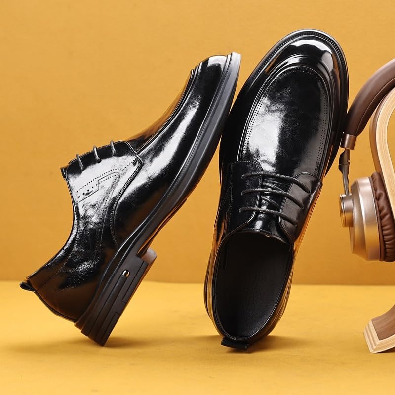 Black Patent Men's Dress Shoes Business Fashion Lace Up Shoe Rebound Shock Absorption Rubber Soft Sole Shoes for Men(D,6)