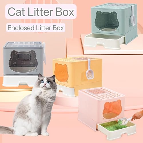 Miniatura 2 de Top Entry - Caja de arena para gatos con tapa, plegable antisalpicaduras con carbón activado que mantiene el aire fresco, tipo cajón fácil de