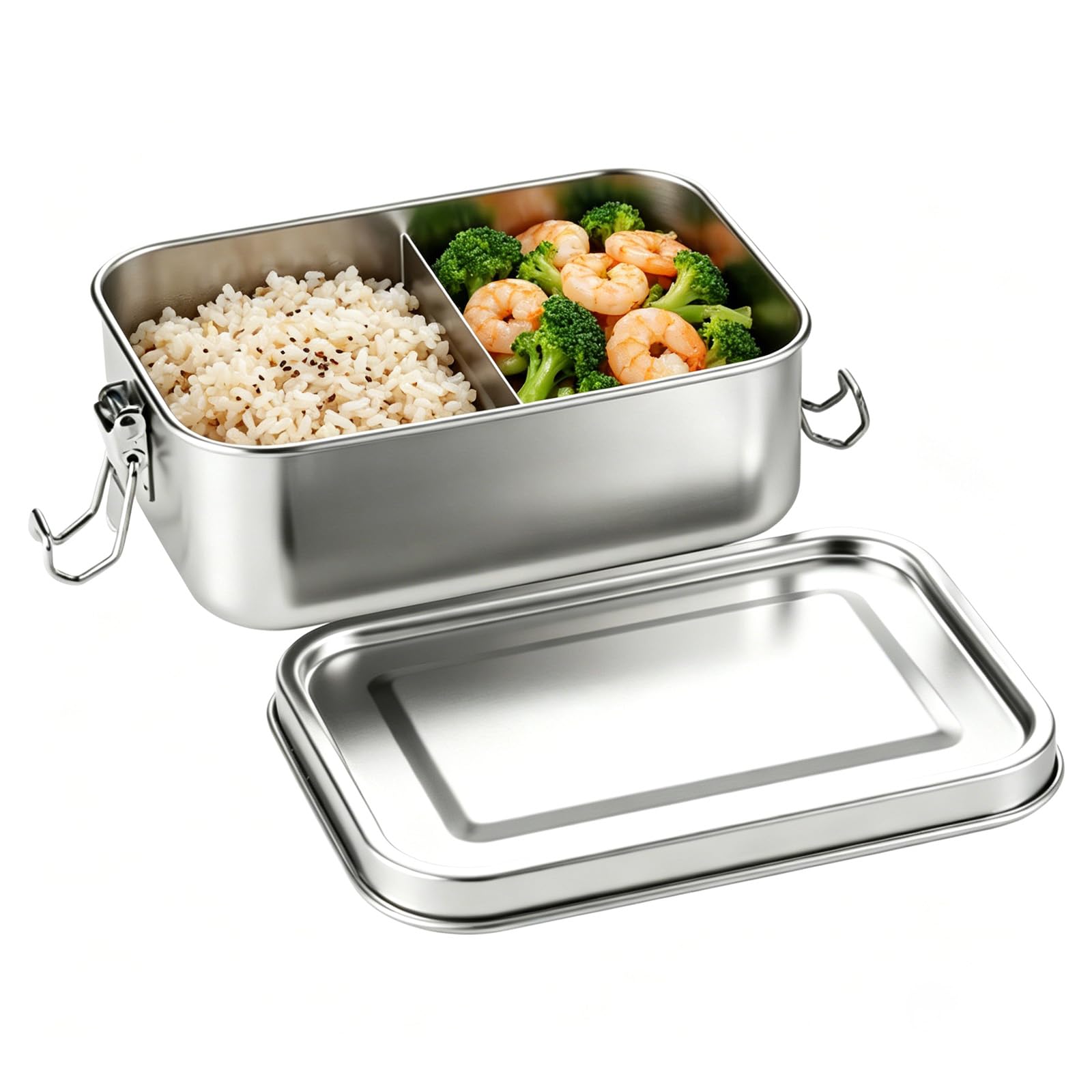 HXSYKJDM Stainless Steel Lunch Box 850ml with Removable Divider - Adult Metal Bento Box, Leak-Proof Insulated Food Container for Office, School, Picnic, Silver