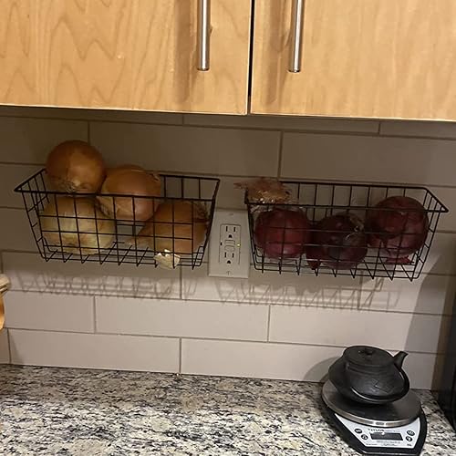 Miniatura 7 de Orgneas Cestas colgantes de pared con adhesivo, organizador de puerta de armario, cestas de almacenamiento de alambre para armario de cocina,