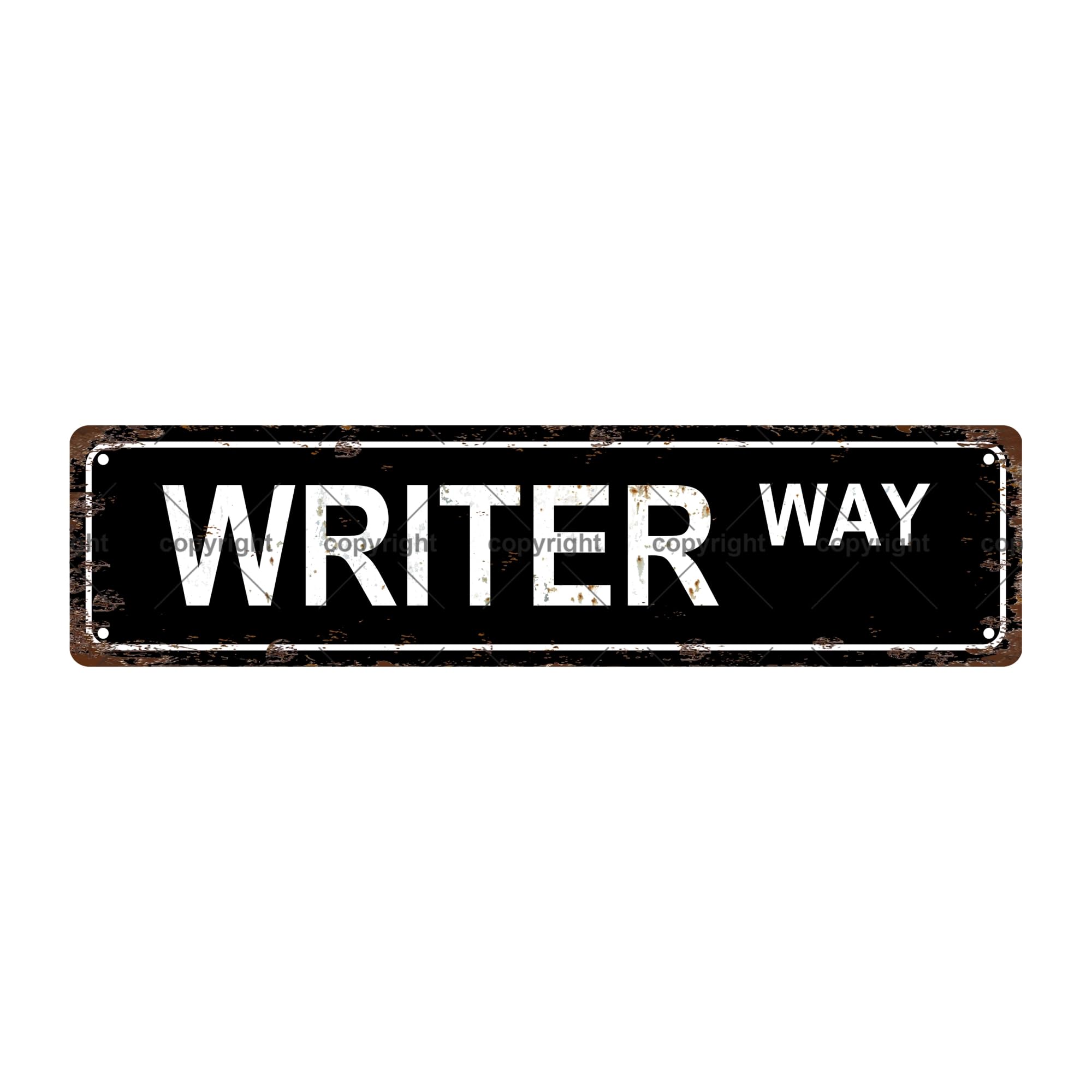 Writer Way Occupation Metal Tin Street Sign Bar Cafe Garage Cave Home Room Wall Bathroom Farmhouse Garden Porch Patio Decor,4x16 Inch