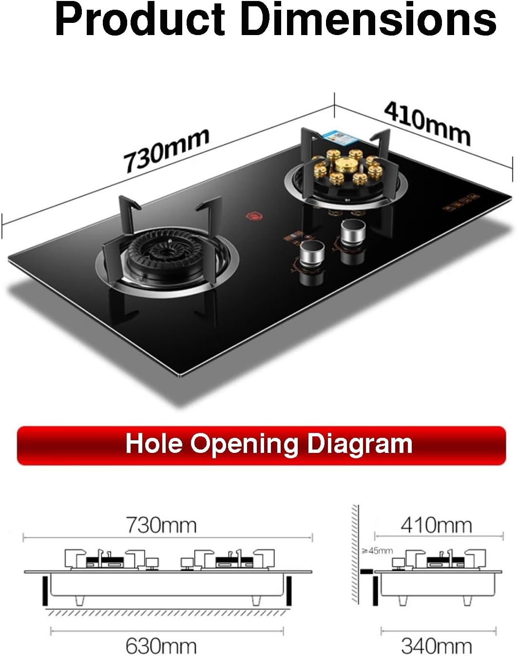 5.2kw High-Efficiency Gas Hob,Portable Double Burner Stove,9-cavity High-heat Cooktop,Tempered Glass Auto-Ignition,with Flame Failure Protection,NG/LPG Compatible(LPG)