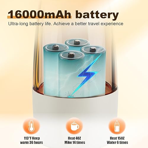 Miniatura 5 de Calentador de botellas portátil para viajes, hervir 212  y pasteurización de 149 , calentador de leche de 17.5 onzas para bebé con control de