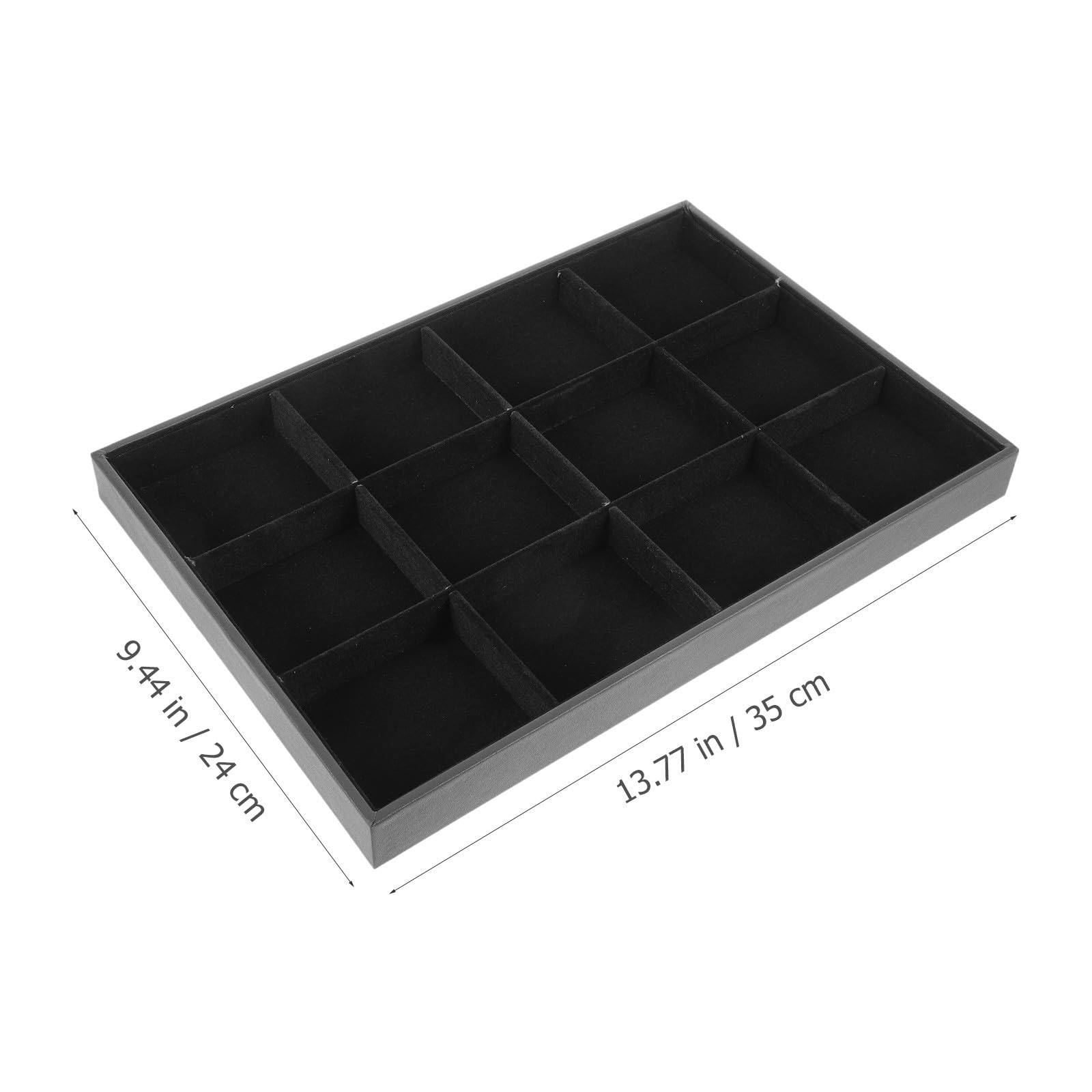 Plateau à Bagues en Flanelle Noire à 12 Compartiments pour Rangement de Bagues et Bracelets, Plateau Décoratif et Moderne pour Maison et Boutique, Lot de 2 Pièces