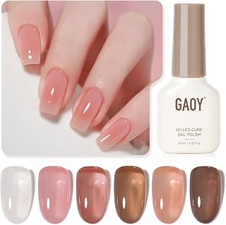 GAOY Jelly Brown Gel Nail Polish Set, 6 Transparent Sheer White Pink Colors, UV Light Cure Gel Polish for Salon and Nail Art DIY at Home