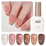 GAOY Jelly Brown Gel Nail Polish Set, 6 Transparent Sheer White Pink Colors, UV Light Cure Gel Polish for Salon and Nail Art DIY at Home