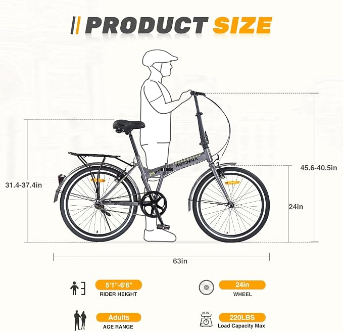 Bicicleta plegable 24 pulgadas para adultos, marco de acero, 7 velocidades miniatura 4