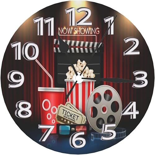 Miniatura 8 de Reloj de pared decorativo redondo de cine en casa retro con películas caseras, silencioso, sin tictac, decoración de reloj de pared electrónico es