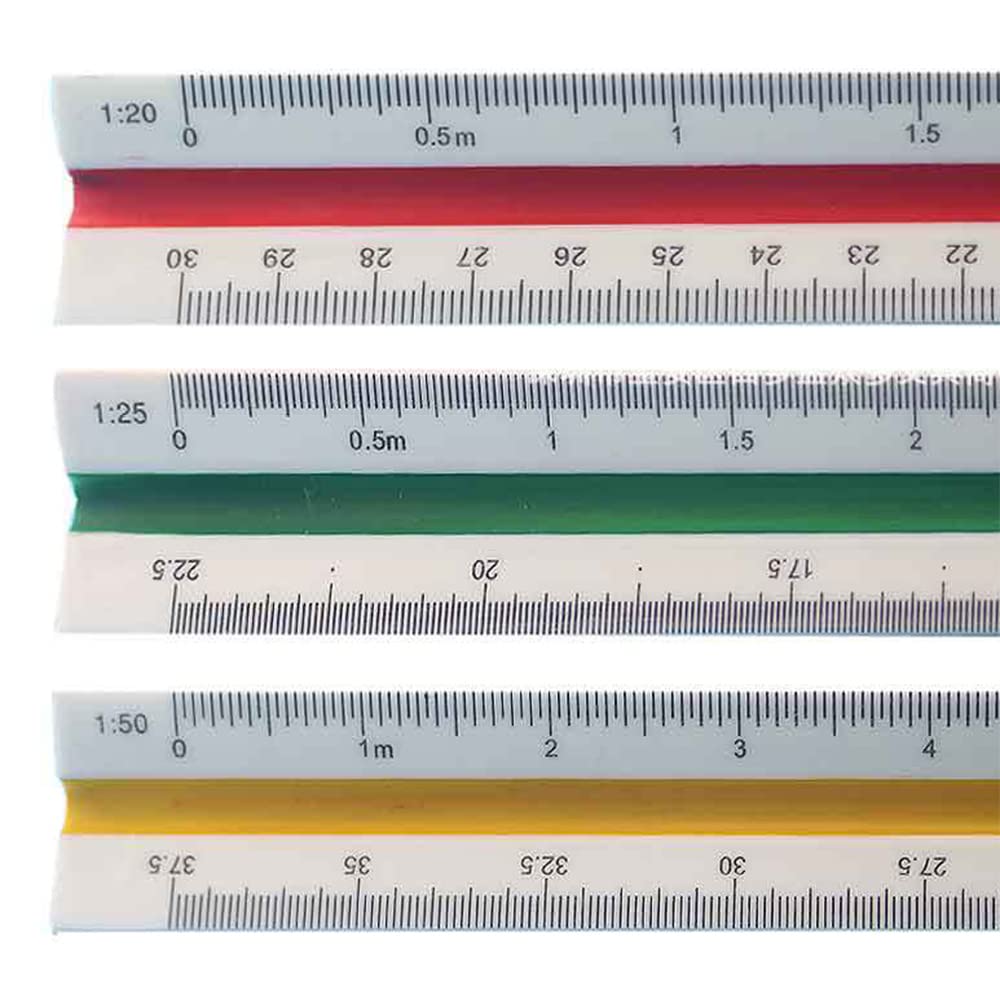 Regla de escala de plástico, escala triangular, regla de 30 cm, escala triangular, escalas métricas 1:20 1:25 1:50 1:75 1:100 1:125