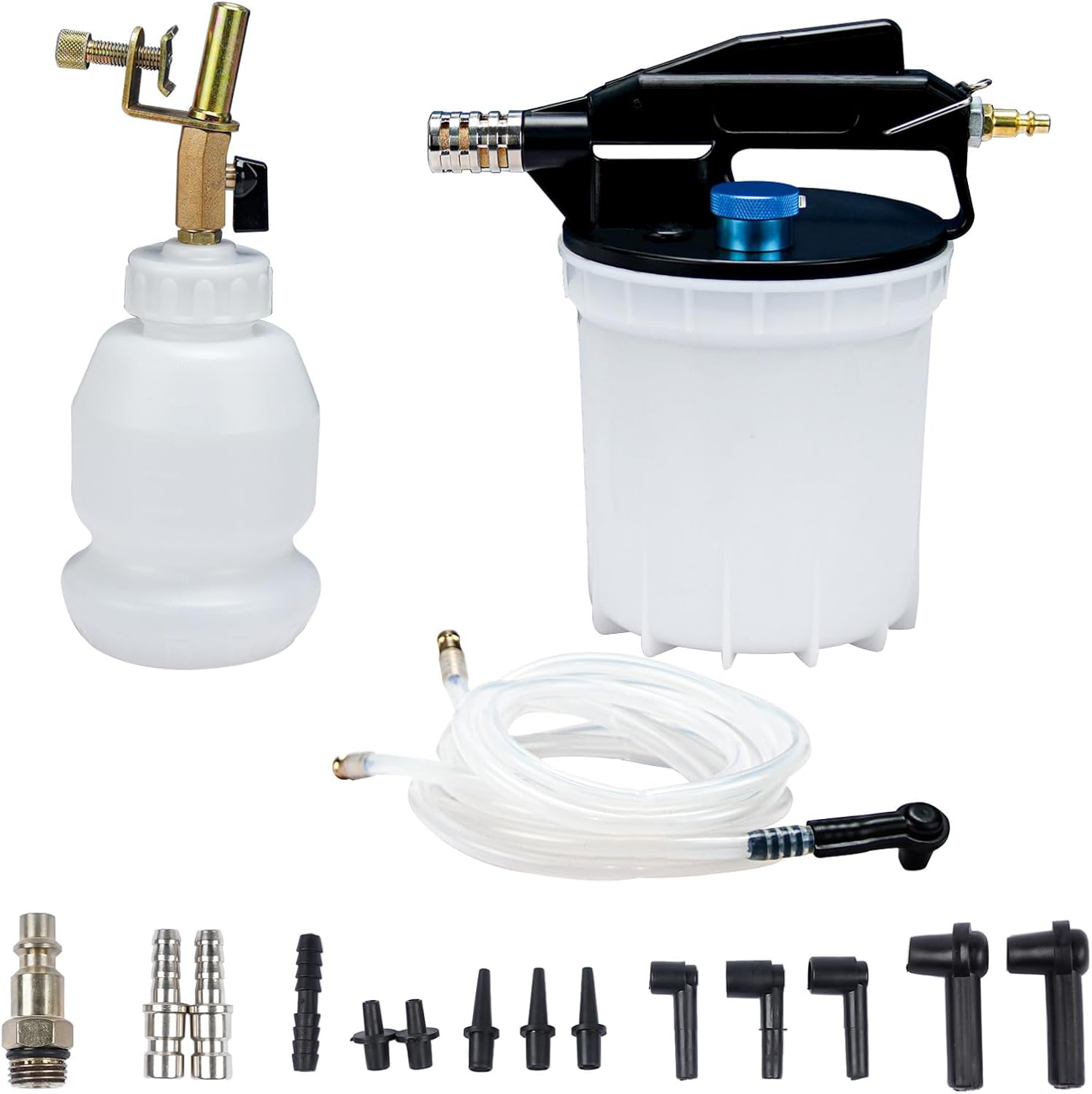 Vacuum Brake Bleeder Kit with 2L Brake Fluid Extractor 1L Refilling Bottle & Adapters Pneumatic Bleeder Tool