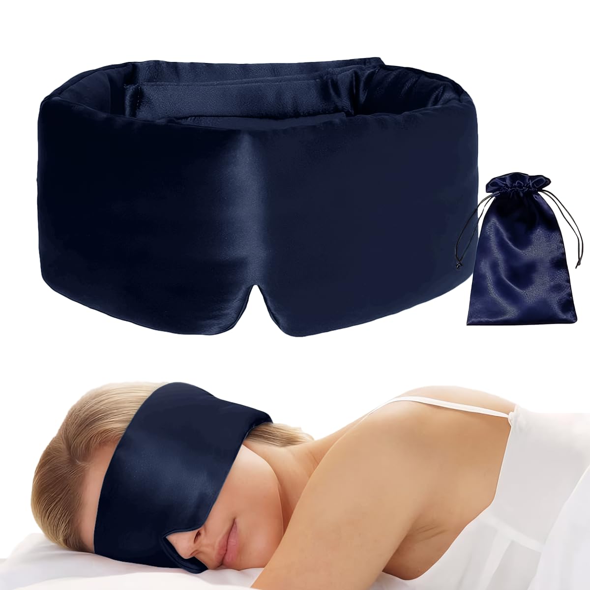 Artificial Mulberry Silk Eye Mask with Adjustable Strap, Drowsy Sleep Mask, Large Size Bli...