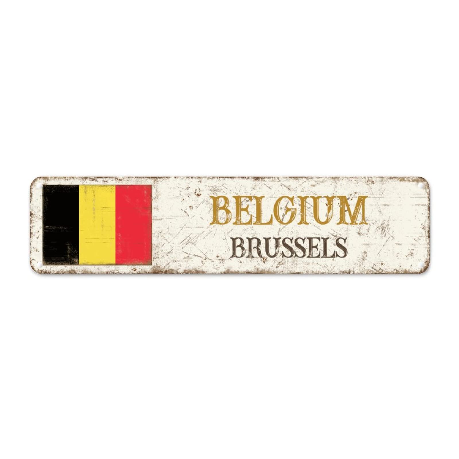 CowkissSign Belgium Flag Metal Tin Sign Capital City Brussels Vintage Metal Wall Decor Country Souvenir National Flag City Souvenir Men Cave Signs Quality Metal Sign for Living Room Bedroom 12x3in