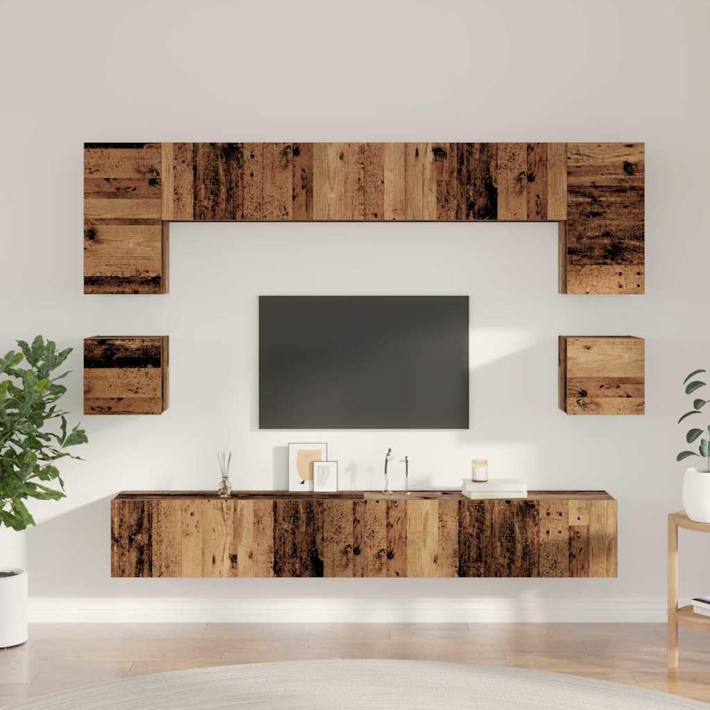 Mueble de TV montado en la pared de 8 piezas de madera con estantes y puertas, diseño moderno para sala de estar, ahorro de espacio, puertas con bisagras robustas, fácil montaje en pareja
