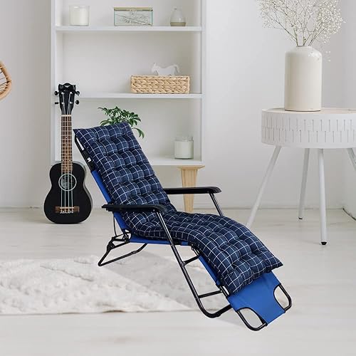 Miniatura 10 de Cojín para silla de patio de 62 pulgadas, cojín acolchado más grueso para tumbona, cojín de banco para silla de gravedad cero, juego con respaldo