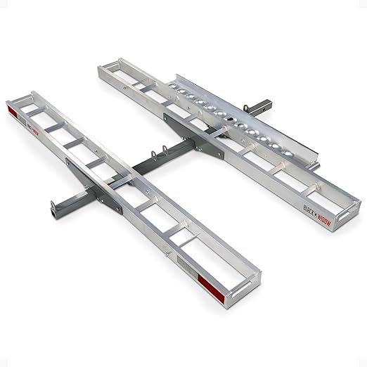Black Widow Double Motorcycle Bike Hitch Carrier with Loading Ramp, 600 Lbs Capacity, Metallic - Heavy-Duty Aluminum Hauler and Platform for Motorcycles
