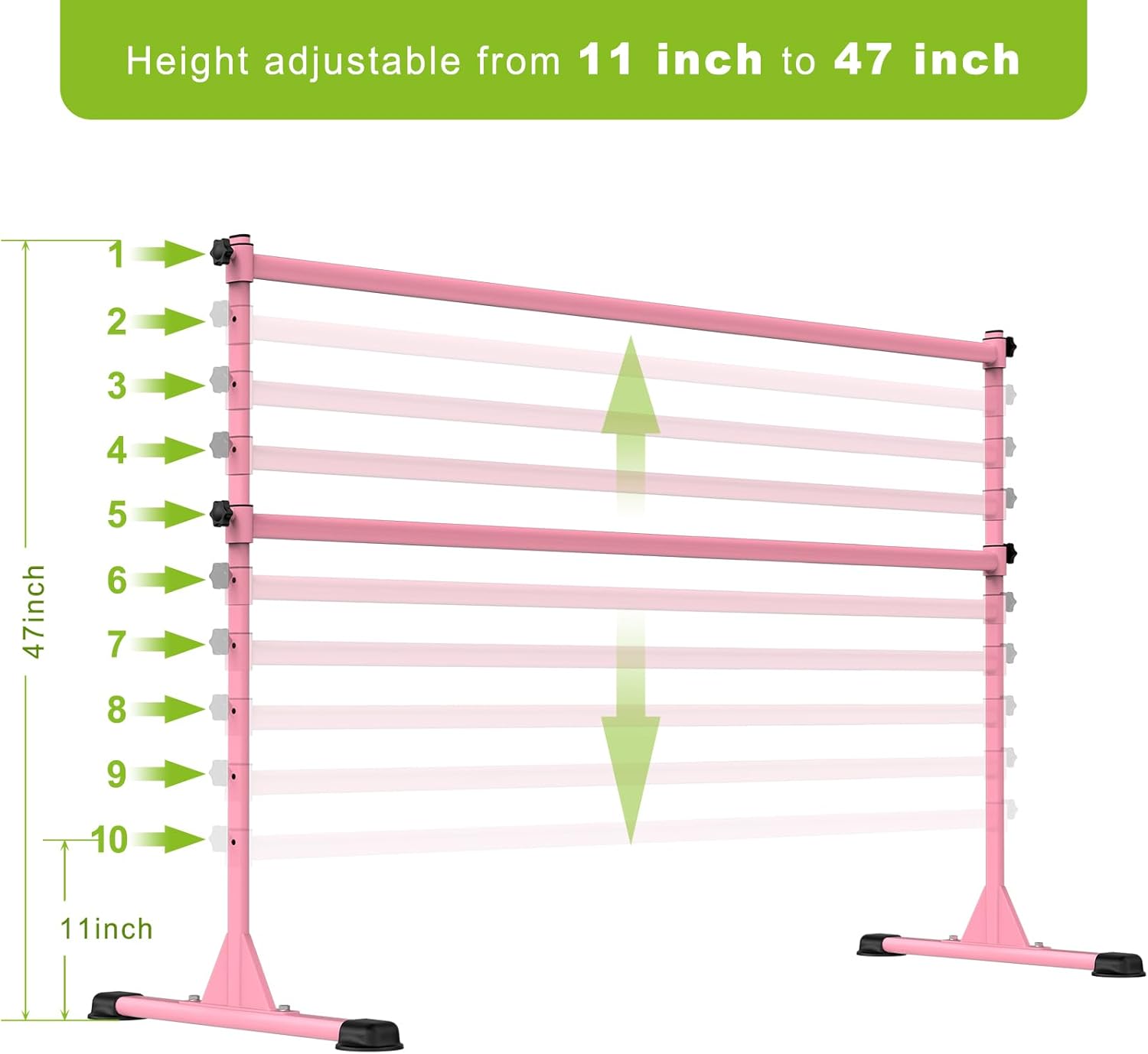 dolibest freestanding ballet bar, height adjustable ballet bar, heavy duty dance bar, with non-slip rubber pads, enhanced stability, dance/yoga/fitness stretching bar, ideal for kids and adults pink- 6ft steel cross bar