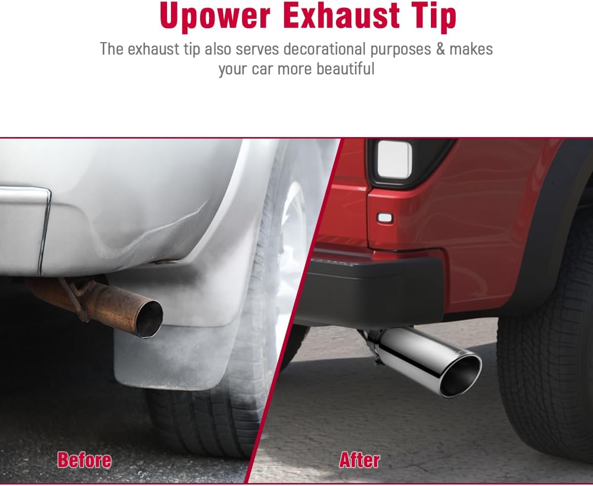 Upower Exhaust Tip 3" Inlet, 3” Inlet 4” Outlet 12” Long Stainless Steel Polished Clamp On Muffler Tip For Truck Tailpipe