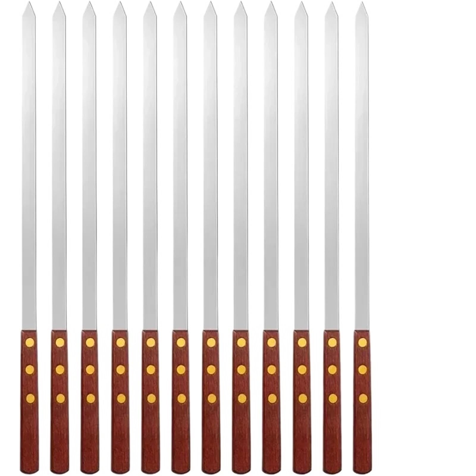 GTHTUHFD Kebab Skewers With Wooden Handle 12Pieces Skewers For Grilling Barbecue Long Stainless Steel Reusable With Wood Handle 40/50/60Cm,size_name-12pcs-50x1cm