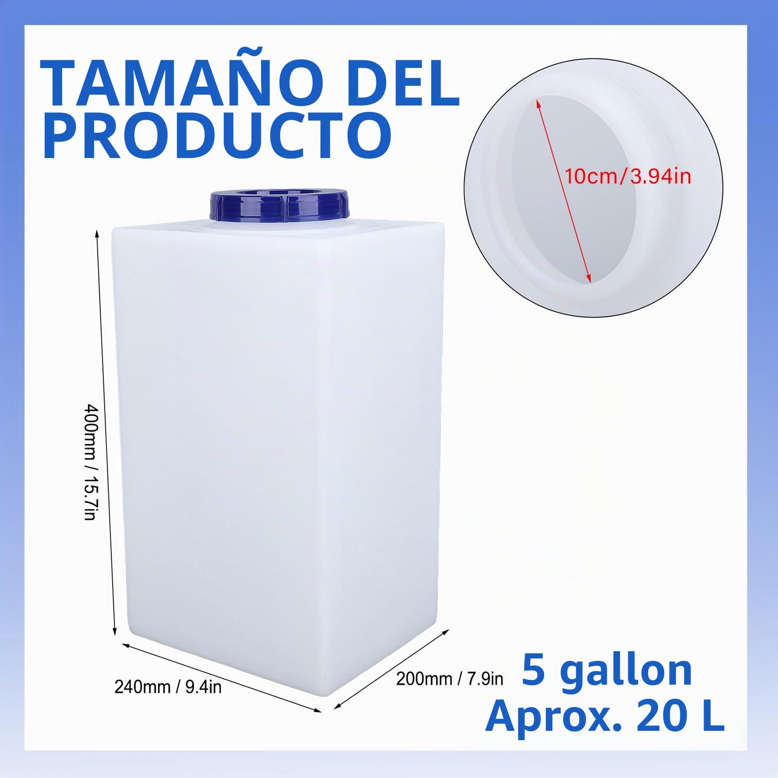 Depósito de agua dulce con cremallera de 5 galones con entrada grande de 100 mm, protección de doble capa, material LLDPE para remolque, barco, yate, construcción sin costuras, suave encendido