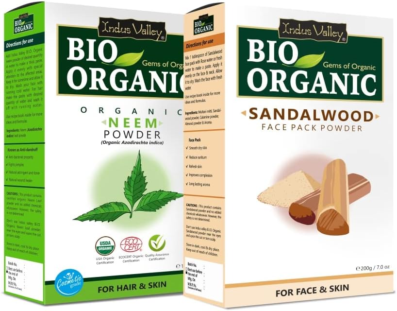 INDUS VALLEY Neem Leaf Powder | Organic Azadirachta indica With Sandalwood Face Pack Powder- 100% Organic, Natural And Pure For Skin And Hair Care (100g+200g=300g)